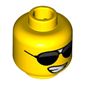 Minifig Head Rock Star, Black Sunglasses Large and Lopsided Smile Wide with Teeth Print