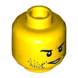 Minifig Head Jack Fury, Dual Sided, Beard Stubble, Eyebrows, Determined, Open Mouth / Mouth Closed, Scar on Right Eyebrow Print [Hollow Stud]