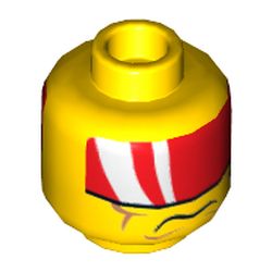 Minifig Head Tremor, Red Visor with 2 White Bands, Cheek Lines, Mouth Closed / Clenched Teeth Print