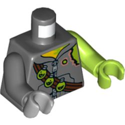 Torso, Odd Arms and Hands, Hoodie with Zipper, Torn Shoulder, Bandolier with 3 Toxic Bulbs Print, Left Lime Arm and Hand, Right Dark Bluish Gray Arm and Light Bluish Gray Hand