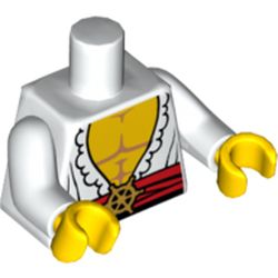 Torso Open Shirt with Frills, Red Waist Sash and Gold Helm Buckle Print, White Arms, Yellow Hands