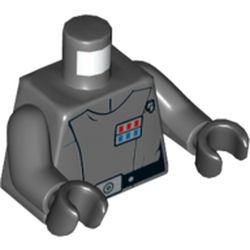 Torso Jacket, Small Red and Blue Rank Badge Print (Imperial Officer), Dark Bluish Gray Arms, Black Hands