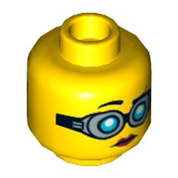 Minifig Head Christina Hydron, Goggles, Red Lips, Closed Mouth / Open Mouth Smile Print