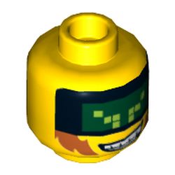 Minifig Head Terabyte, Dark Green Pixelated Visor, Sideburns and Bared Print [Hollow Stud]