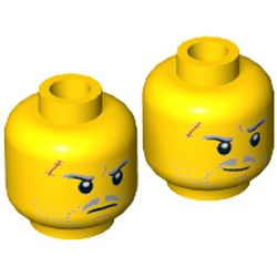 Minifig Head Solomon Blaze, Dual Sided, Light Bluish Gray Beard Stubble, Moustache and Eyebrows, Scar, Determined / Smirk Print [Hollow Stud]