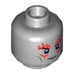 Minifig Head Drax, Dark Bluish Gray Cheek Lines, Red Tattoos on Front and Back, Neutral Expression Print