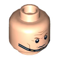 Minifig Head Nova Corps Officer, Dual Sided, Brown Eyebrows, Cheek Lines, Forehead Lines, Smiling / Chin Strap Print [Hollow Stud]