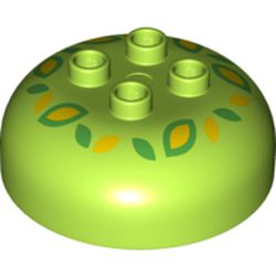 Duplo Brick Round 4 x 4 Dome Top with 2 x 2 Studs - Green and Yellow Flowers/Leaves Print