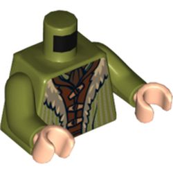 Torso Coat with Tan Fur Lining over Reddish Brown Shirt Print, Olive Green Arms, Light Nougat Hands