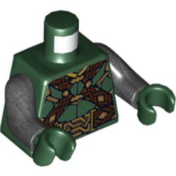 Torso Armor with Dark Brown and Gold Woven Straps and Belt and Large Gold Buckle Print, Pearl Dark Gray Arms, Dark Green Hands