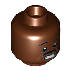 Minifig Head Dr Winston Zeddemore, Dual Sided, Thin Moustache, Determined / Scared with Teeth Print [Hollow Stud]