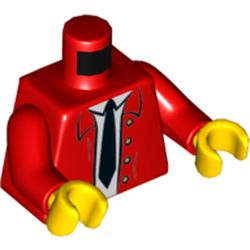 Torso Jacket Open with White Shirt, Black Tie and 4 Buttons Print, Red Arms, Yellow Hands