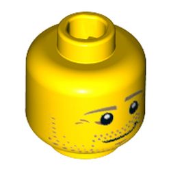 Minifig Head, Beard Stubble, Dark Tan Eyebrows, Crow's Feet, Lopsided Smile Print