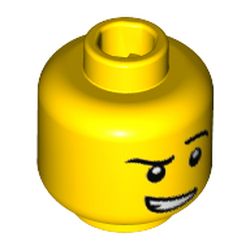 Minifig Head, Eyebrows, Raised Left Eyebrow, White Pupils, Crooked Open Smile with Teeth Print