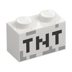 Brick 1 x 2 with Black 'TNT' Pixelated Print