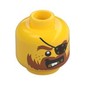 Minifig Head Bucko / Pirate, Eyepatch, Dark Orange Beard with Messy Hair and Moustache, Gold Teeth Print