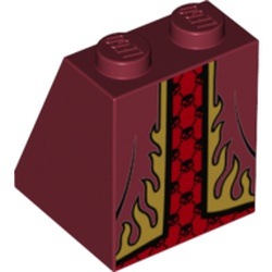 Slope 65° 2 x 2 x 2 with Bottom Tube with Robes with Gold Flames Trim over Red Dress with Black Skulls Print