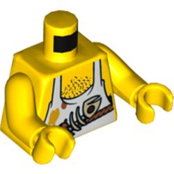 Torso Bare Chest, White Apron, Fish Skeleton and Chest Hair Print, Yellow Arms and Hands