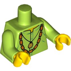 Torso Shirt with Gold Pendant and Bead Necklace Print, Lime Arms, Yellow Hands