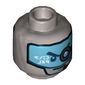 Minifig Head Zane, Silver and Blue Eyes, Gray Eyebrows / Blue Visor with Headset and Eyepiece Print