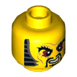 Minifig Head Chen, Bushy Eyebrows, Red Eyes, Moustache and Goatee, Sideburns, Wrinkles Print [Hollow Stud]