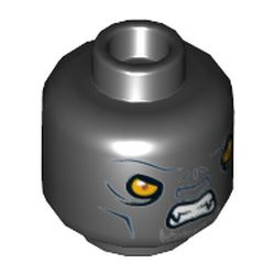 Minifig Head Tormak, Dual Sided Panther with Yellow Eyes, Fangs and Dark Blue Facial Lines, Neutral / Angry Print [Hollow Stud]