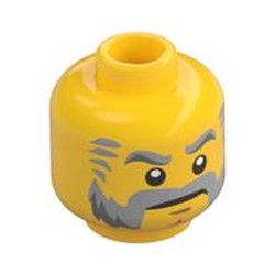 Minifig Head, Beard Gray with Gray Eyebrows, Sideburns and Stern Print