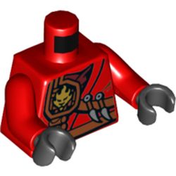 Torso Robe with Fire Power Emblem, Kunai Knives and Scabbard Print, Red Arms, Black Hands