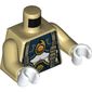 Torso Armor, Dark Blue and Gold with Scales, Straps, Pouches and Fire Chi Emblem Print, Tan Arms, White Hands