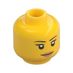 Minifig Head, Thin Eyebrows, Eyelashes, White Pupils and Peach Lips Smile Print