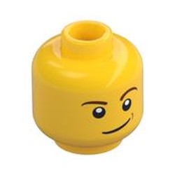 Minifig Head Bluecoat Soldier / Driver, Brown Eyebrows, Black Eyes with White Pupils, Crooked Smile with Brown Dimple Print [Hollow Stud]