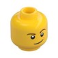 Minifig Head Bluecoat Soldier / Driver, Brown Eyebrows, Black Eyes with White Pupils, Crooked Smile with Brown Dimple Print [Hollow Stud]