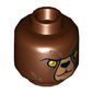 Minifig Head Bulkar, Dual Sided, Bear, Yellow Eyes, Dark Brown Fur, Stern / Raised Eyebrow Print [Hollow Stud]
