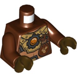 Torso Fur, Gold Mechanical Armor, Pouch and Fire Chi Emblem Print, Reddish Brown Arms, Dark Brown Hands
