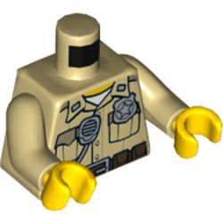 Torso Shirt with Pockets, Silver Radio and Police Badge, Brown Belt with Canteen and Phone Print, Tan Arms, Yellow Hands