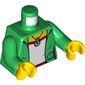 Torso Jacket Open over Red and Light Green Top with Necklace Print, Green Arms, Yellow Hands