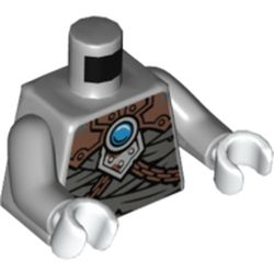 Torso Mummy Wrapping, Copper Armor with Rivets, Chains and Blue Round Jewel (Chi) Print, Light Bluish Gray Arms, White Hands