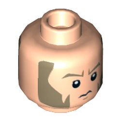 Minifig Head Agent Alexsandr Kallus, Dark Tan Eyebrows and Large Sideburns, Determined / Sad Print