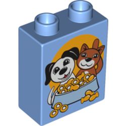 Duplo Brick 1 x 2 x 2 with Dog and Cat with Food Bowl Print