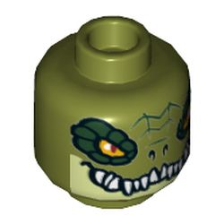 Minifig Head Crocodile, Dark Green Rimmed Eyes, Teeth, Yellowish Green Lower Jaw Print [Hollow Stud]