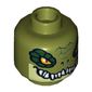 Minifig Head Crocodile, Dark Green Rimmed Eyes, Teeth, Yellowish Green Lower Jaw Print [Hollow Stud]