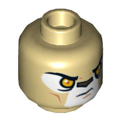 Minifig Head Warrior, Dual Sided, Lion with Orange Eyes and Dark Brown Nose, Neutral / Stern Print [Hollow Stud]