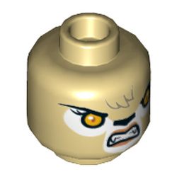 Minifig Head Warrior, Dual Sided, Lioness with Orange Eyes, Black Nose, Forelock, Crooked Smile / Bared Teeth Print [Hollow Stud]