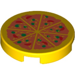 Tile Round 2 x 2 with Bottom Stud Holder with Pizza Print