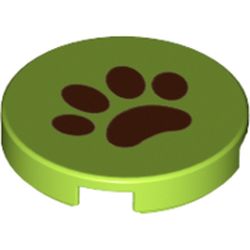 Tile Round 2 x 2 with Bottom Stud Holder with Brown Paw Print