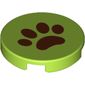 Tile Round 2 x 2 with Bottom Stud Holder with Brown Paw Print