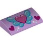 Slope Brick Curved 2 x 4 x 2/3 No Studs, with Bottom Tubes and Pink Heart on Blue Wings, White Circles and 2 Magenta Hearts Print
