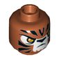 Minifig Head Tazar, Tiger with Orange Eyes, White Face and Black Stripes Print [Hollow Stud]