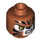 Minifig Head Trakkar, Tiger with Orange Eyes, White Face, Fangs and Black Stripes Print [Hollow Stud]
