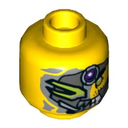 Minifig Head Spyclops, Metal Mask, Purple Jewel, Green Eye, Pointed Teeth Print [Hollow Stud]